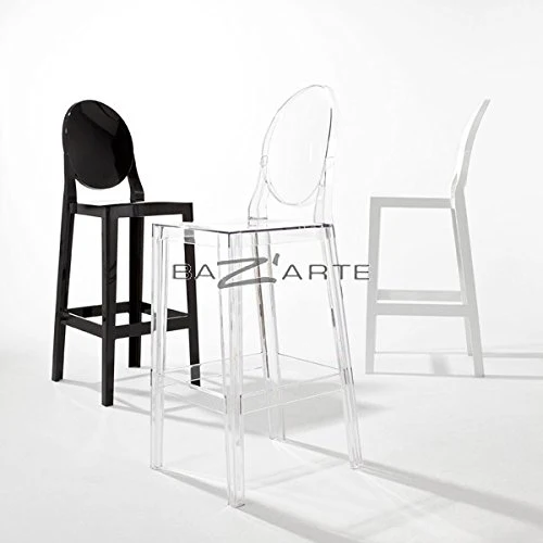 Kartell – Sgabello da bar One More PLEASE – H75 cm – Schienale quadrato – Cristallo
