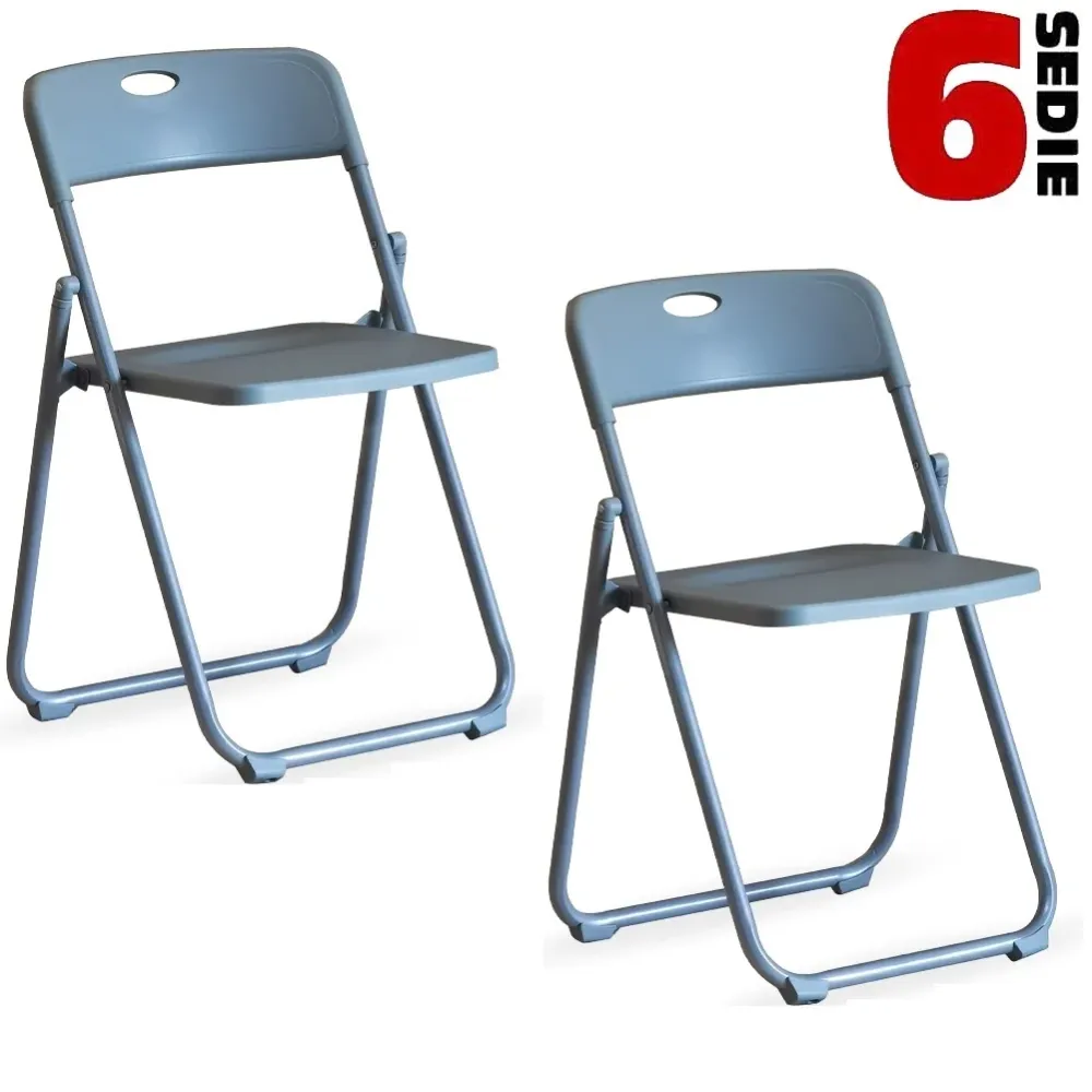 Kit 6pz Sedia Pieghevole Metallo Verniciato ABS Salvaspazio Ergonomica Grigio