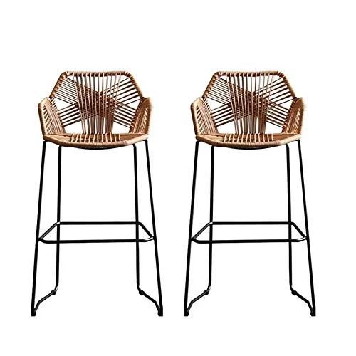 LAOHETLH Sgabello da Bar Ferro battuto Minimalista Home Schienale Nordic Rattan Sedia Alta Sgabello Ristorante Cafe Sgabel...