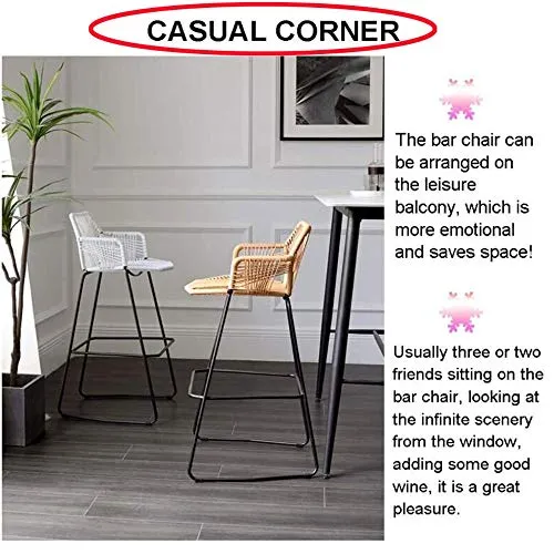 LAOHETLH Sgabello da Bar Ferro battuto Minimalista Home Schienale Nordic Rattan Sedia Alta Sgabello Ristorante Cafe Sgabel...
