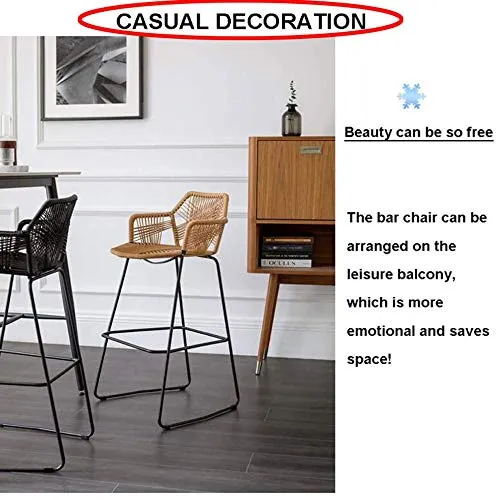 LAOHETLH Sgabello da Bar Ferro battuto Minimalista Home Schienale Nordic Rattan Sedia Alta Sgabello Ristorante Cafe Sgabel...