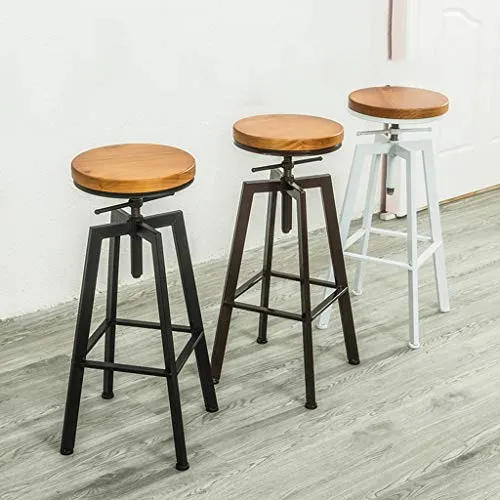 Sgabello da bar industriale vintage, Rustico Sgabello da bar girevole, Sedile rotondo legno e sgabello metallo, Sgabello r...