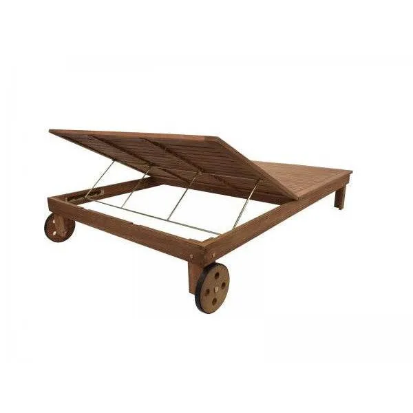 Lettino doppio RIO, eucalipto oliato, con cuscino beige crema