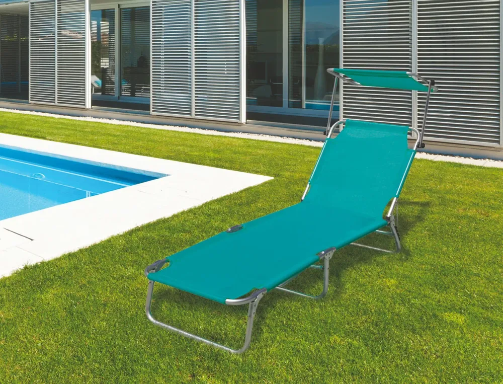 Lettino Prendisole Pieghevole da Giardino Alluminio con Tettuccio Soriani Vieste Verde Acqua