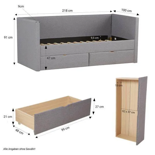 Letto imbottito 90x200 cm grigio letto contenitore divano letto estensibile