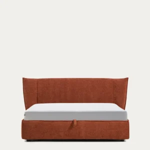 Letto sfoderabile Arvian ciniglia terracotta con box letto pieghevole per materasso da 160 x 200 cm