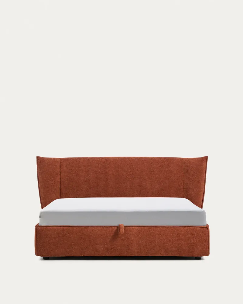 Letto sfoderabile Arvian ciniglia terracotta con box letto pieghevole per materasso da 160 x 200 cm