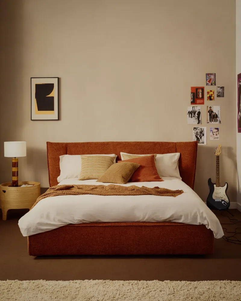 Letto sfoderabile Arvian ciniglia terracotta con box letto pieghevole per materasso da 160 x 200 cm