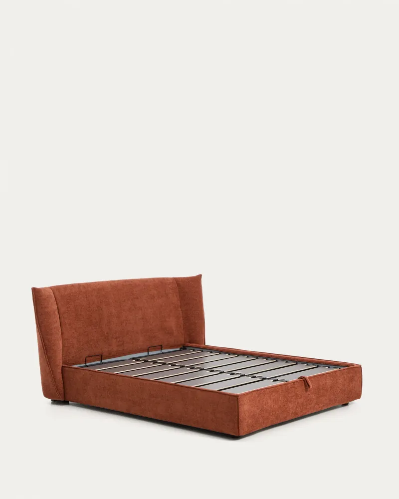 Letto sfoderabile Arvian ciniglia terracotta con box letto pieghevole per materasso da 160 x 200 cm