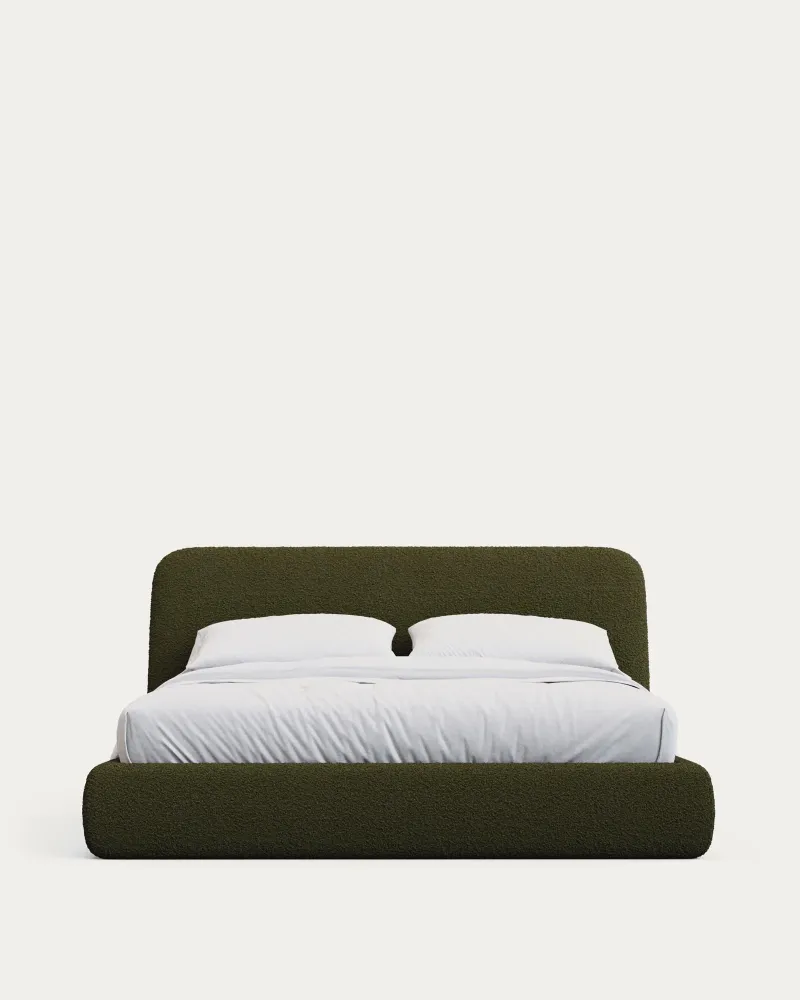 Letto sfoderabile Martina con similpelle di agnello verde scuro per materasso misura 160 x 200 cm, FSC Mix Credit