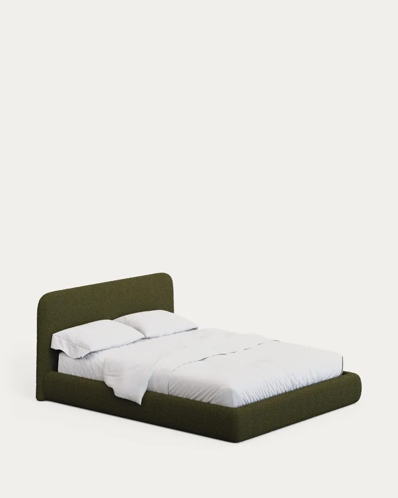 Letto sfoderabile Martina con similpelle di agnello verde scuro per materasso misura 160 x 200 cm, FSC Mix Credit