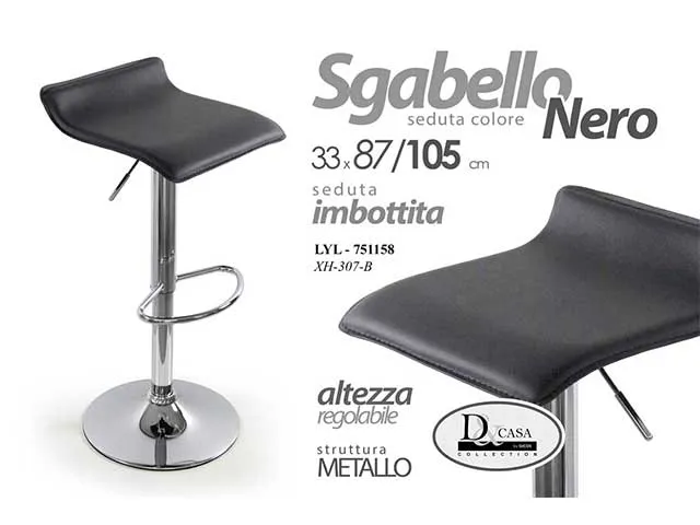 Linea lyl sgabello pvc 87/105cm nero 751158