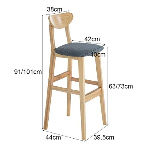 LIYIN-Sedie Sedia da Bar Legno massello Semplice Cucina Domestica da Pranzo Sgabello Alto Cuscino Tessuto con Schienale, c...