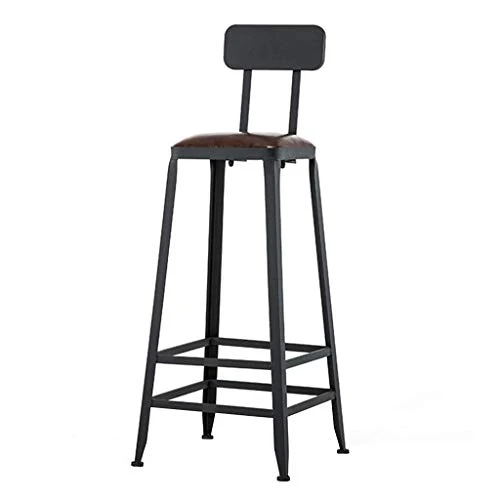 Sgabello da Bar Stile Industriale Ferro Art Seggiolone per Colazione Gambe Metallo Nero Sedile Pelle PU per Cucina Sedia d...