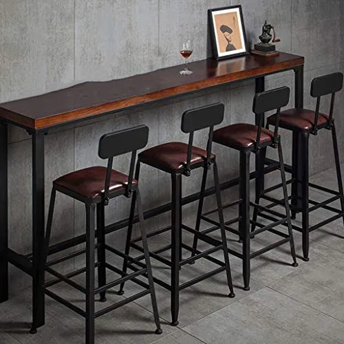 Sgabello da Bar Stile Industriale Ferro Art Seggiolone per Colazione Gambe Metallo Nero Sedile Pelle PU per Cucina Sedia d...