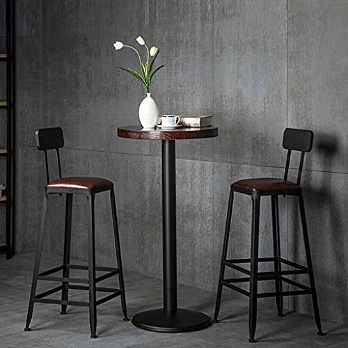 Sgabello da Bar Stile Industriale Ferro Art Seggiolone per Colazione Gambe Metallo Nero Sedile Pelle PU per Cucina Sedia d...