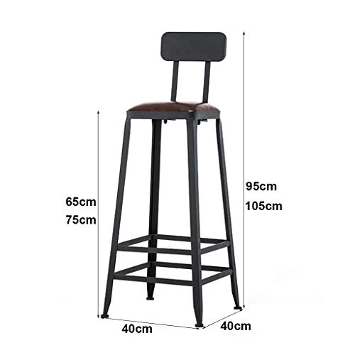 Sgabello da Bar Stile Industriale Ferro Art Seggiolone per Colazione Gambe Metallo Nero Sedile Pelle PU per Cucina Sedia d...