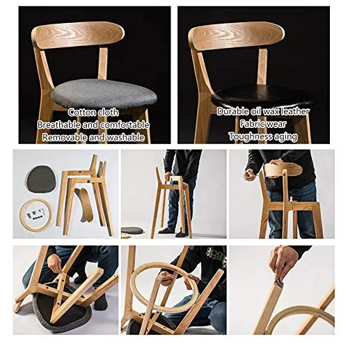 Sgabello Bancone Rotondo Assemblato Legno con Seduta Pelle O Cuscino, Sgabelli Bar Sedie Bar, Sedia Posteriore per Sedute...