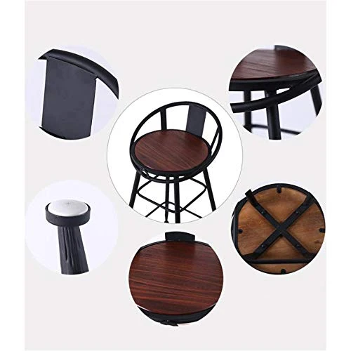 Lwieui Sgabello da Bar Sedia da Bar Legno Casual Cafe Front Desk Sgabello Alto Retro Bar Ferro battuto Sedia con Schienale...