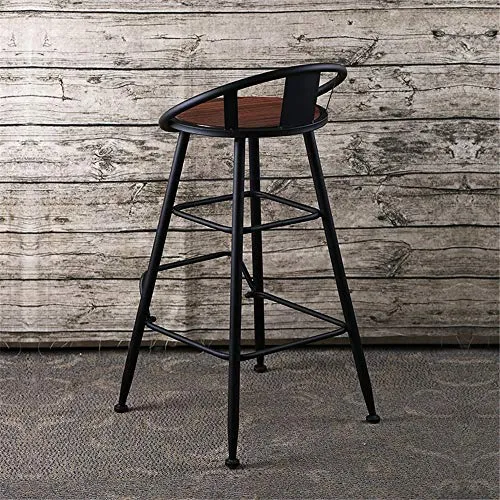 Lwieui Sgabello da Bar Sedia da Bar Legno Casual Cafe Front Desk Sgabello Alto Retro Bar Ferro battuto Sedia con Schienale...