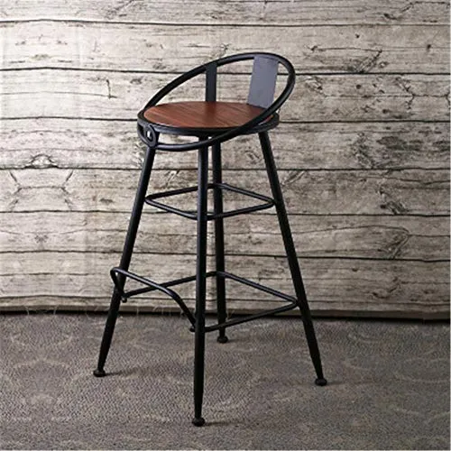 Lwieui Sgabello da Bar Sedia da Bar Legno Casual Cafe Front Desk Sgabello Alto Retro Bar Ferro battuto Sedia con Schienale...