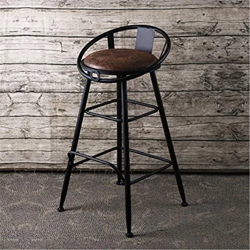 Lwieui Sgabello da Bar Sedia da Bar Legno Casual Cafe Front Desk Sgabello Alto Retro Bar Ferro battuto Sedia con Schienale...