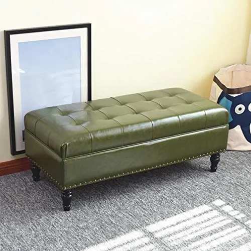 LXESWM Pouf Panca Ottomana Poggiapiedi Pelle Pieghevole Bagagli Petto di stoccaggio ottomano PU con Flipping Coperchio Bed...