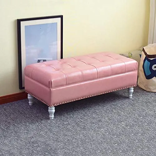 LXESWM Pouf Panca Ottomana Poggiapiedi Pelle Pieghevole Bagagli Petto di stoccaggio ottomano PU con Flipping Coperchio Bed...