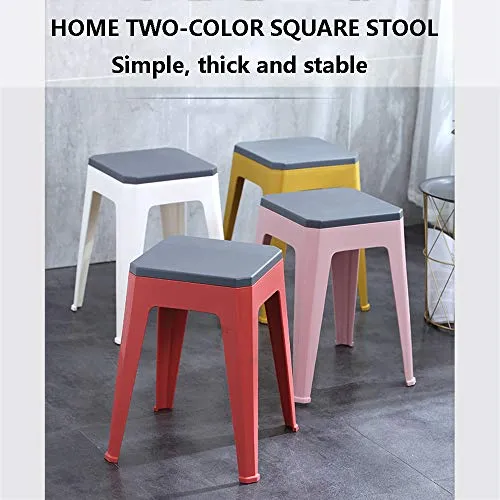 LXHkk Sgabello Alto Semplice, Sgabello Quadrato Plastica Bicolore Multifunzionale Sgabello con Gradino per Sedia da Pranzo...