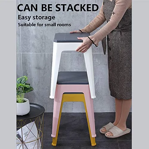 LXHkk Sgabello Alto Semplice, Sgabello Quadrato Plastica Bicolore Multifunzionale Sgabello con Gradino per Sedia da Pranzo...