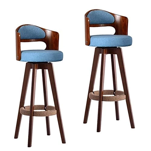 2 Pz Chair Bar Stool di legno solido Bar Stool Moderna Semplicità cotone e lino tessuto di spugna Cushion Cucina Chair Cas...