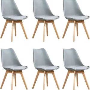 MARGOT - Set di 6 sedie moderna imbottita con gambe legno Grigio Milani Home