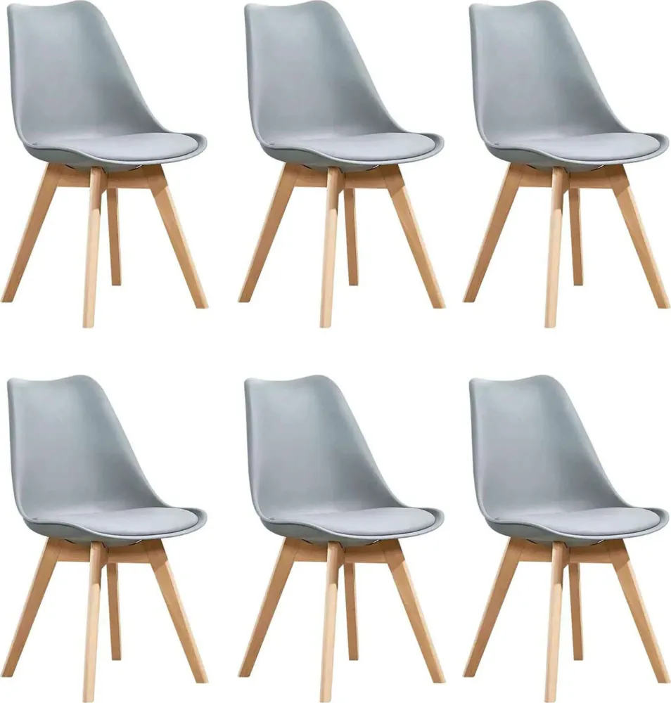 MARGOT - Set di 6 sedie moderna imbottita con gambe legno Grigio Milani Home