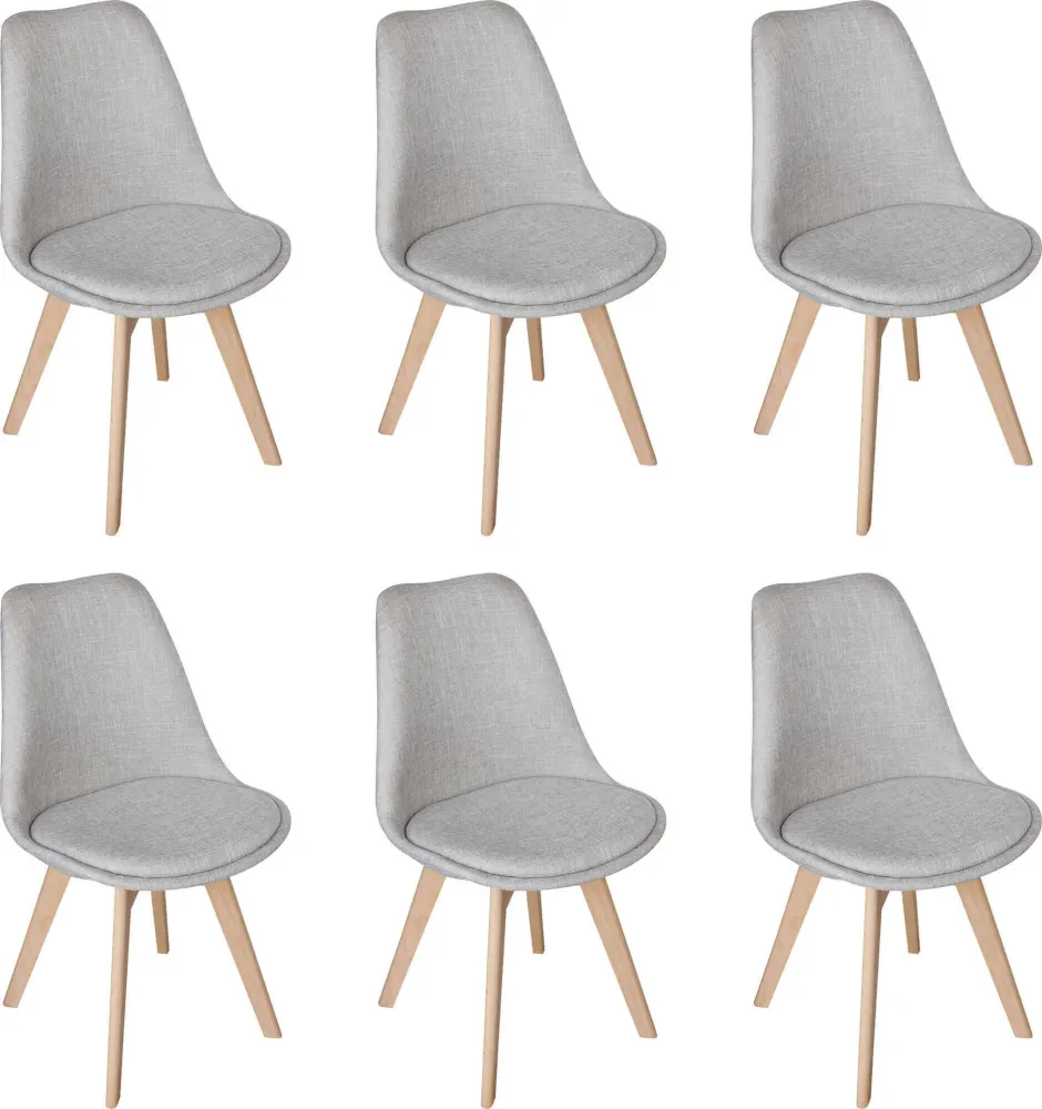 MARIANNE - set di 6 sedie moderne imbottite tessuto con gambe legno Grigio Milani Home
