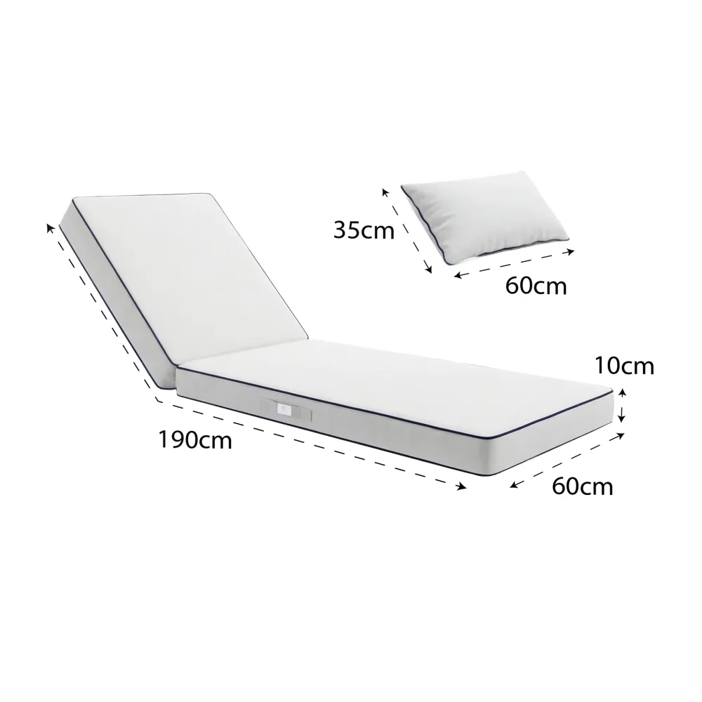 Materassino Premium Lettino 190x60 Bianco - Spessore 10cm & Poggiatesta (Sfoderabile)