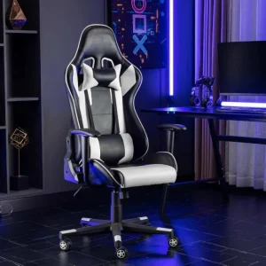 Sedia da gaming similpelle bianca e nera LYHAM MLM
