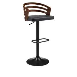 Sgabello da bar di design legno e imitazione nera AIDEN MLM