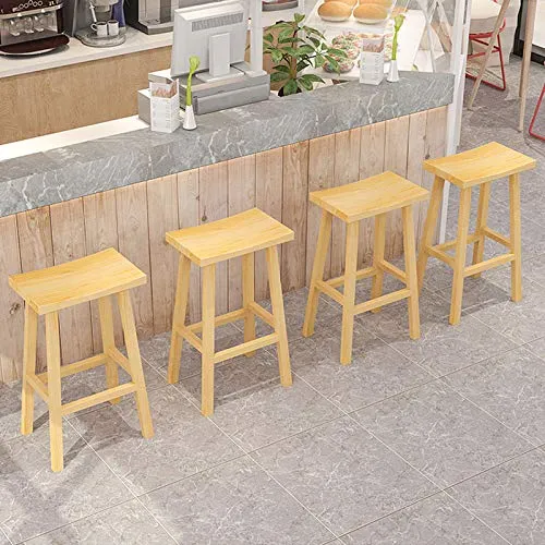 MYAOU Sgabelli da Bar Legno massello Seduta Quadrata Sedie da Pranzo da Cucina con Gambe Legno e poggiapiedi Sgabello da b...