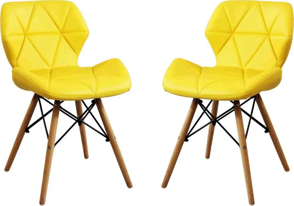 NAOMIE - set di 2 sedie moderne ecopelle e legno Giallo Milani Home