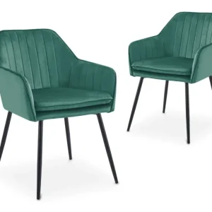 Set di 2 sedie con braccioli velluto verde, piedi neri EDWIGE NBC