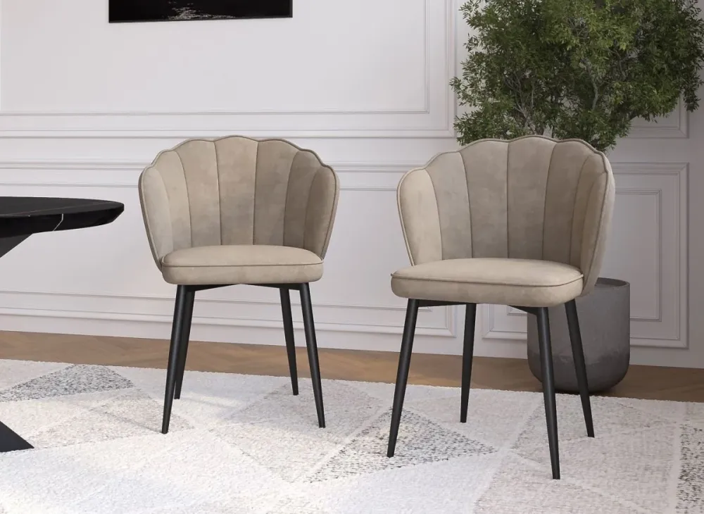 Set di 2 sedie di design velluto beige con piedi neri GARANCE NBC