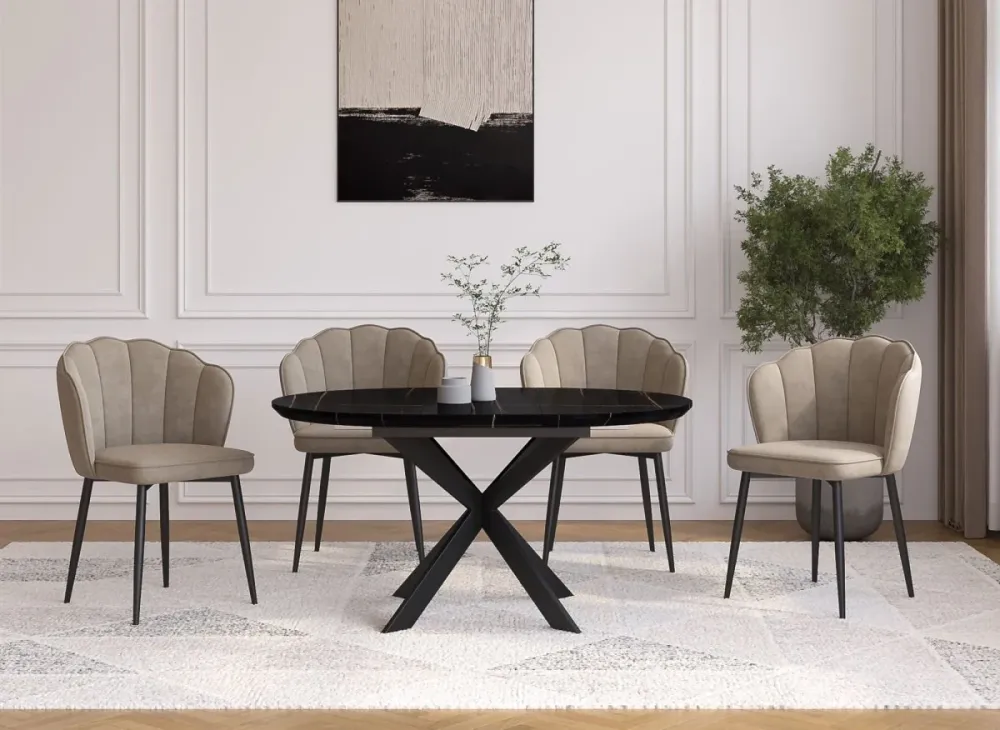 Set di 2 sedie di design velluto beige con piedi neri GARANCE NBC