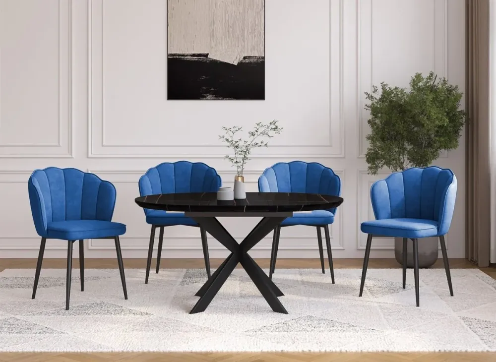 Set di 2 sedie di design velluto blu con piedi neri GARANCE NBC