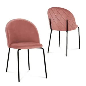 Set di 2 sedie di design velluto rosa con piedi neri KENNETH NBC
