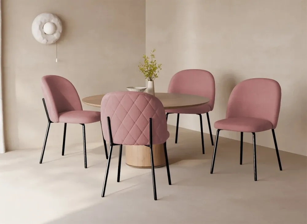 Set di 2 sedie di design velluto rosa con piedi neri KENNETH NBC