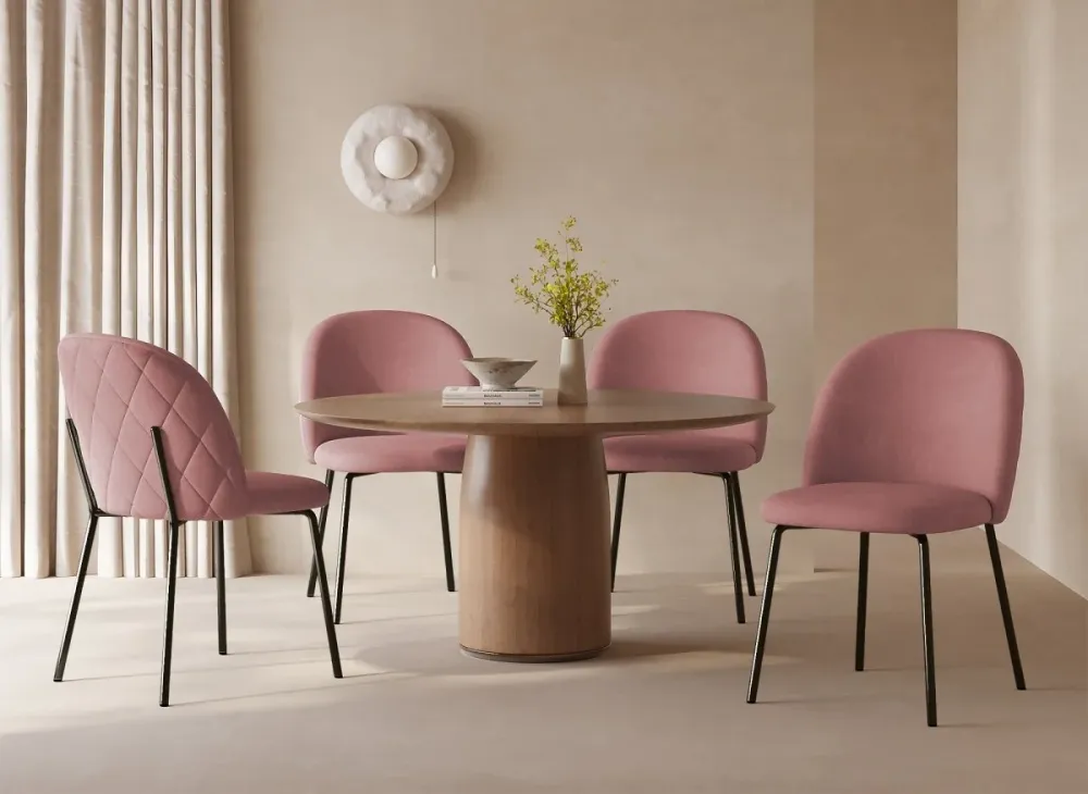 Set di 2 sedie di design velluto rosa con piedi neri KENNETH NBC
