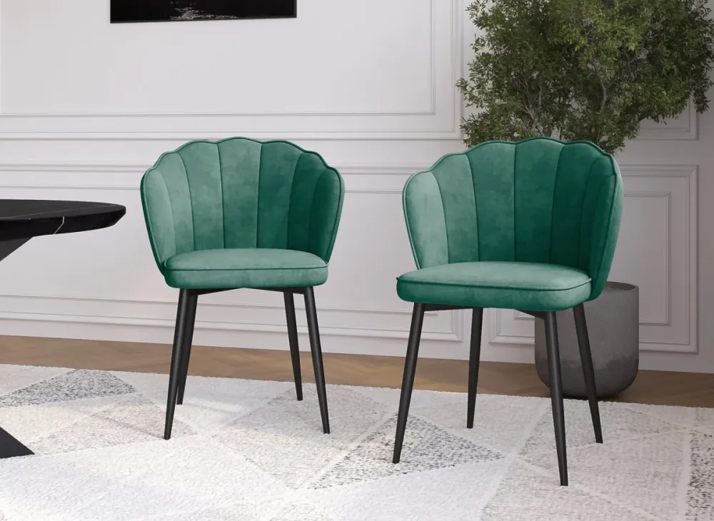 Set di 2 sedie di design velluto verde con gambe nere GARANCE NBC