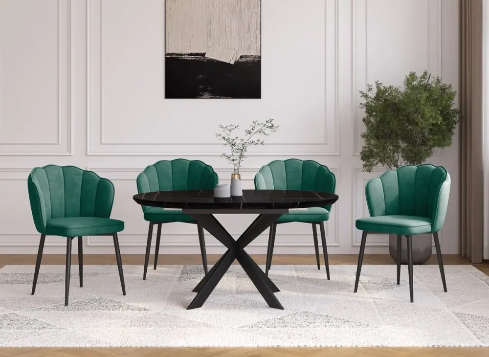 Set di 2 sedie di design velluto verde con gambe nere GARANCE NBC