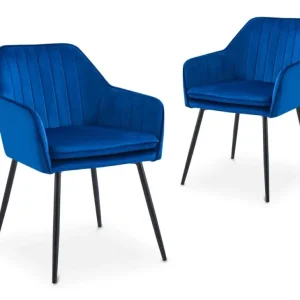 Set di 2 sedie EDWIGE con braccioli velluto blu, piedi neri NBC