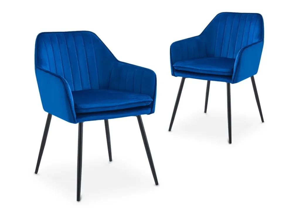 Set di 2 sedie EDWIGE con braccioli velluto blu, piedi neri NBC